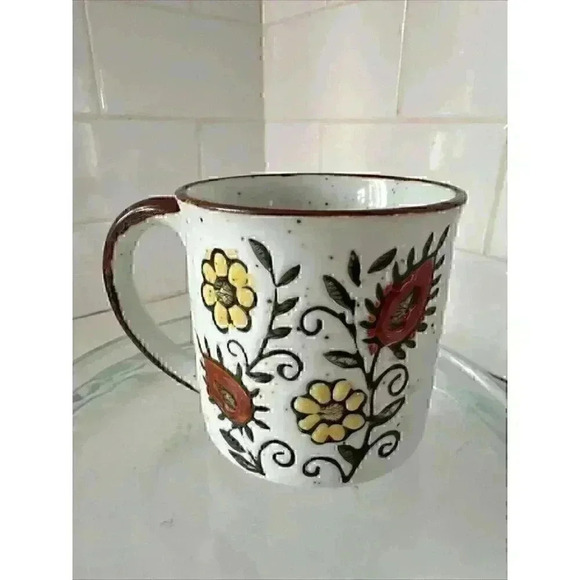 Vintage Stoneware Yellow & Orange Flowers Coffee Mug Vintage - Picture 8 of 14